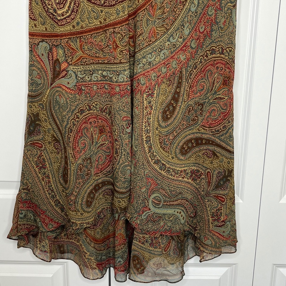 Lauren Ralph Lauren Silk Paisley Midi Skirt Size 14 NWT Brown Ruffle Hem - Picture 4 of 11